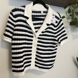 Old Navy Navy and White Striped Cardigan